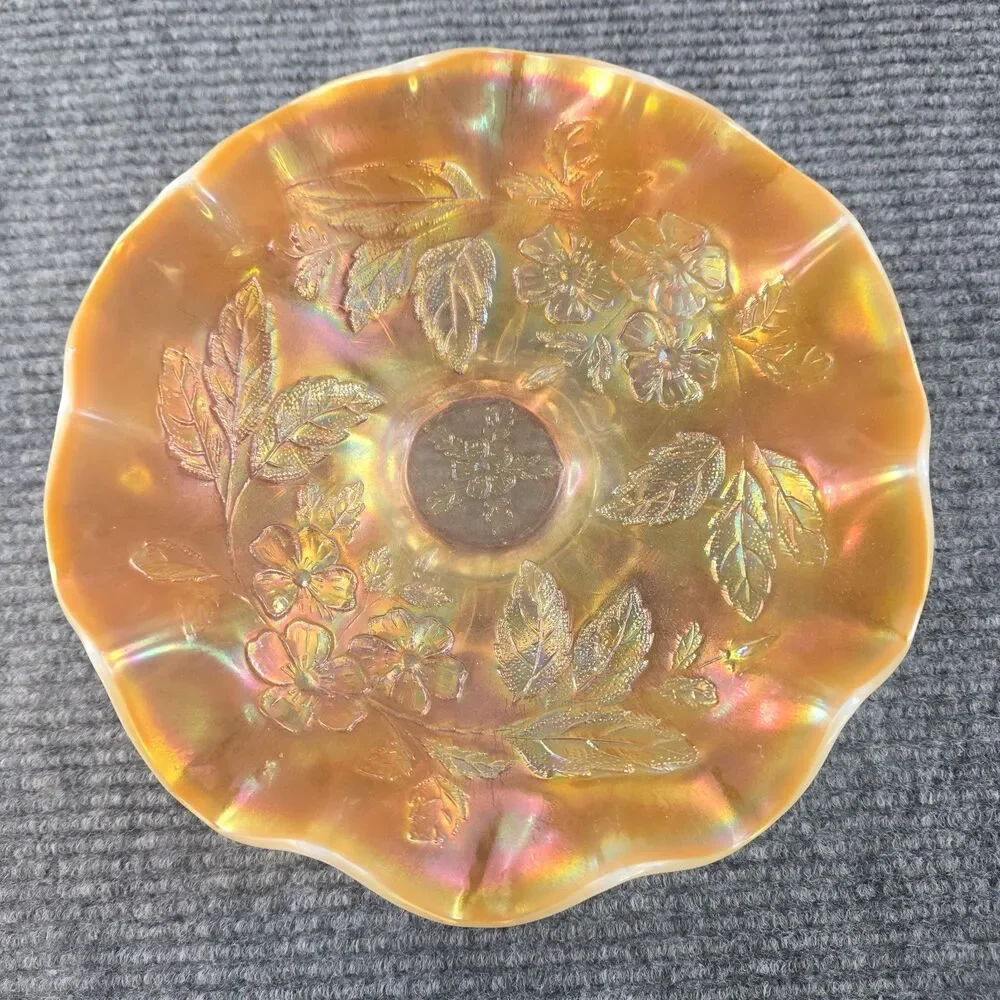 Marigold Carnival Glass Candy Bowl Grapevine Pattern Vintage Home Decoration